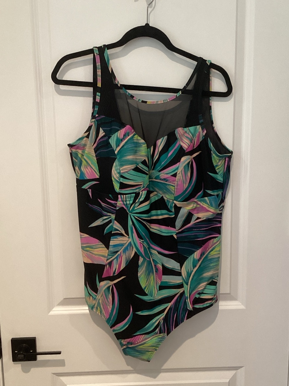 torrid Black One-Piece Swimsuit with Teal, Mint & Pink Tropical Leaves